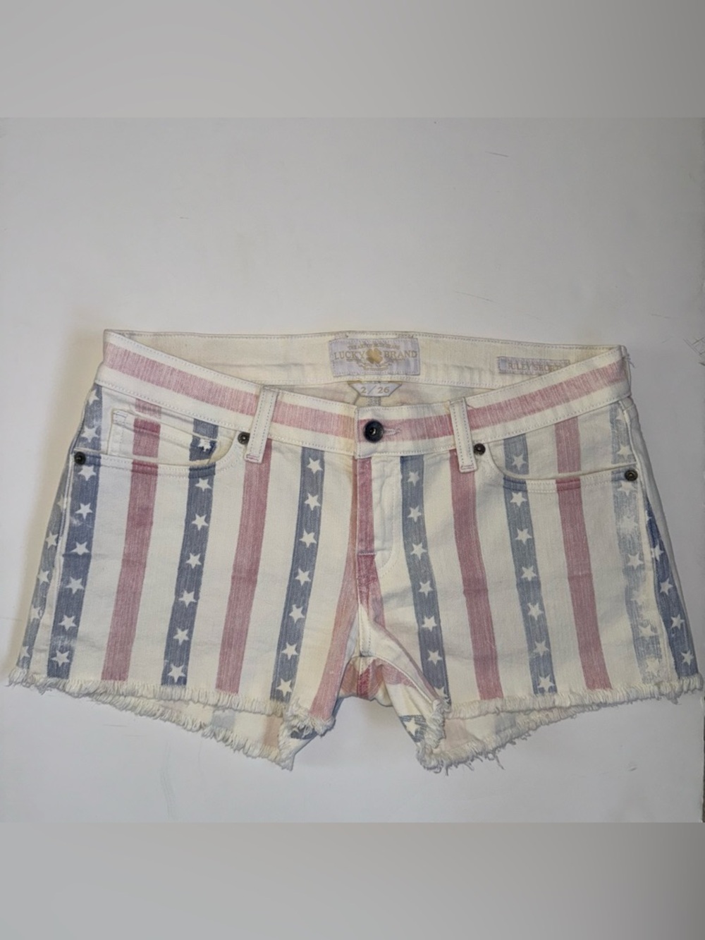 Lucky Brand Women’s Frayed Printed Shorts Stars & Stripes Sz 2/26 4th of July